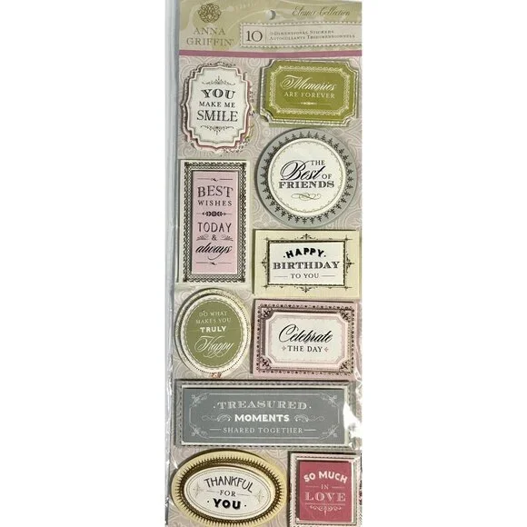 Anna Griffin Elenor Collection 3D Stickers Die Cuts Sentiments 3 pc Lot Retired - Picture 3 of 11